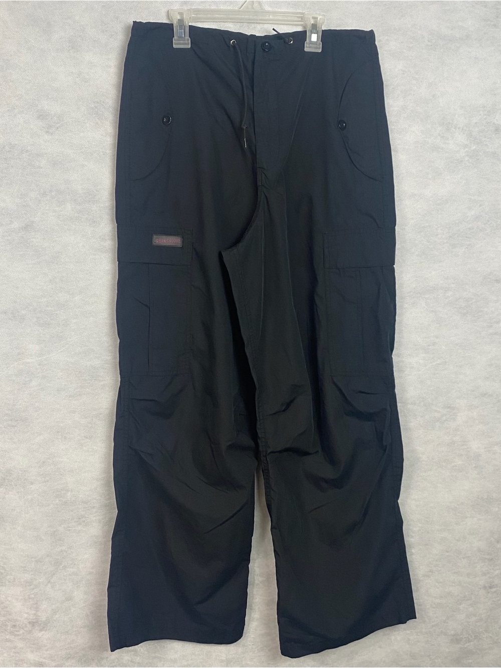 Vtg Grunge 90's Y2K Baggy Black Urban Groove Cargo Parachute Skater Pants 32x30